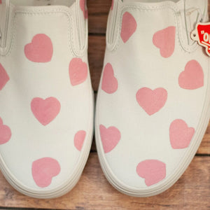 Pink Heart Slip On Vans | Custom Hand Painted Slip On Vans