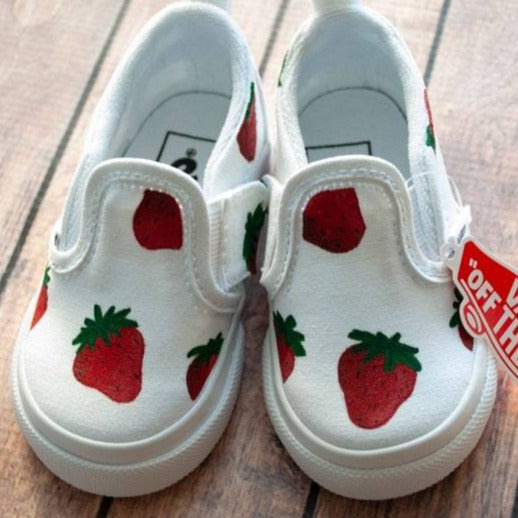 Strawberry Slip On Vans | Custom Painted Vans
