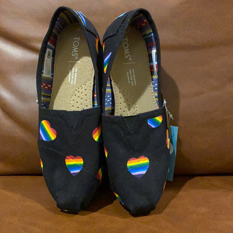 Ready To Ship | Rainbow Heart Toms Women Size 7